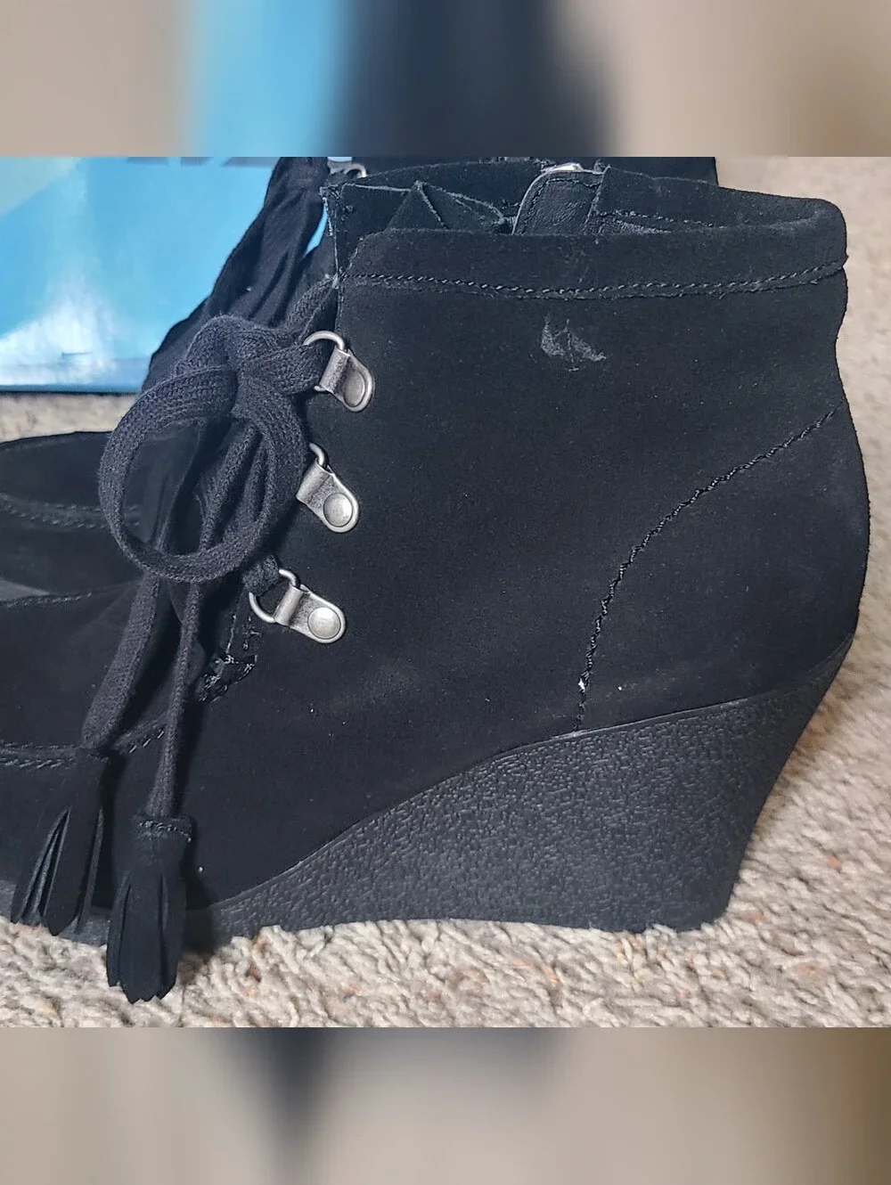Cliffs by WHITE MOUNTAIN Black Lace-Up Wedge Ankle Boots